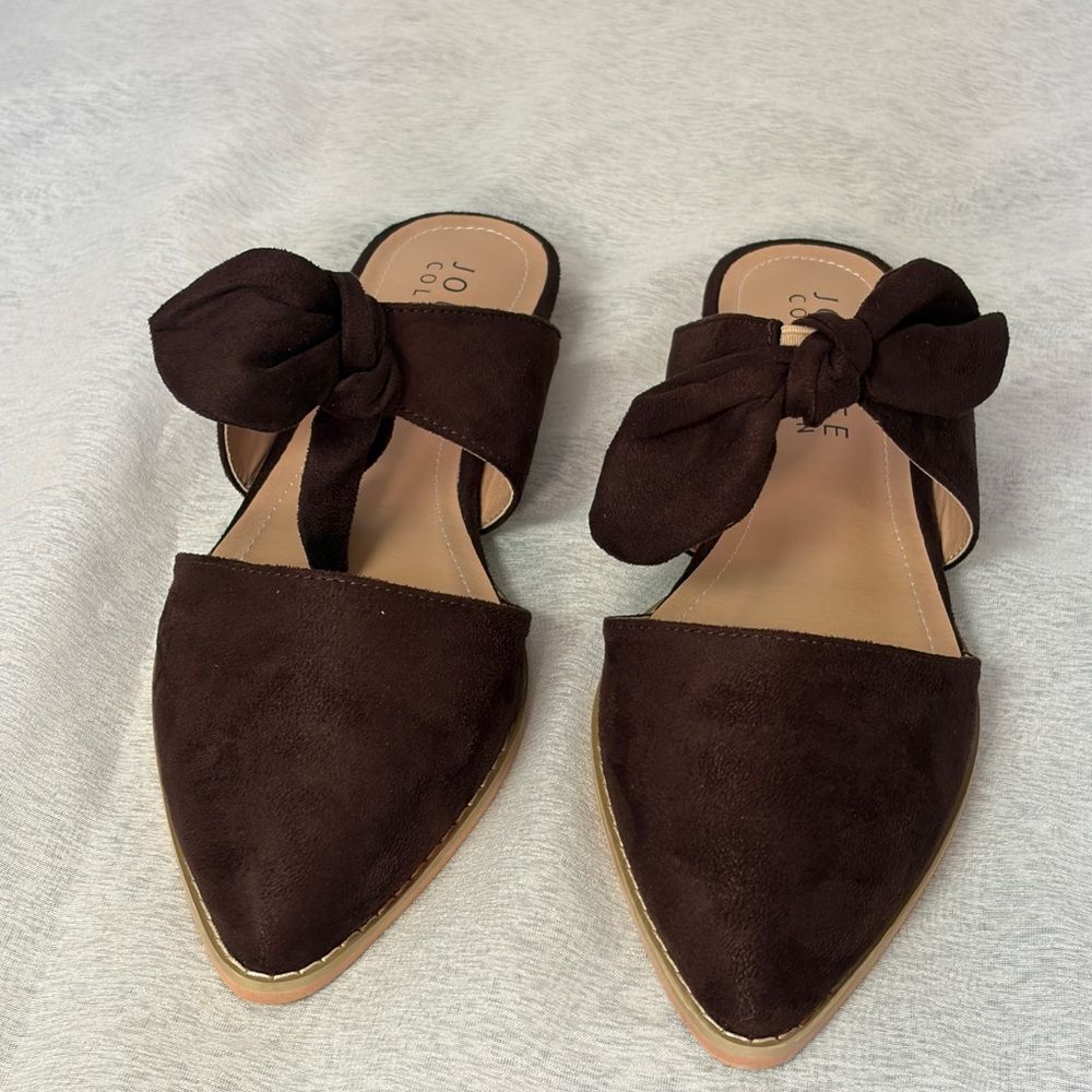 NIB Journee Collection Telulah Brown Suede Pointed Toe Mule Shoes - Size 7.5